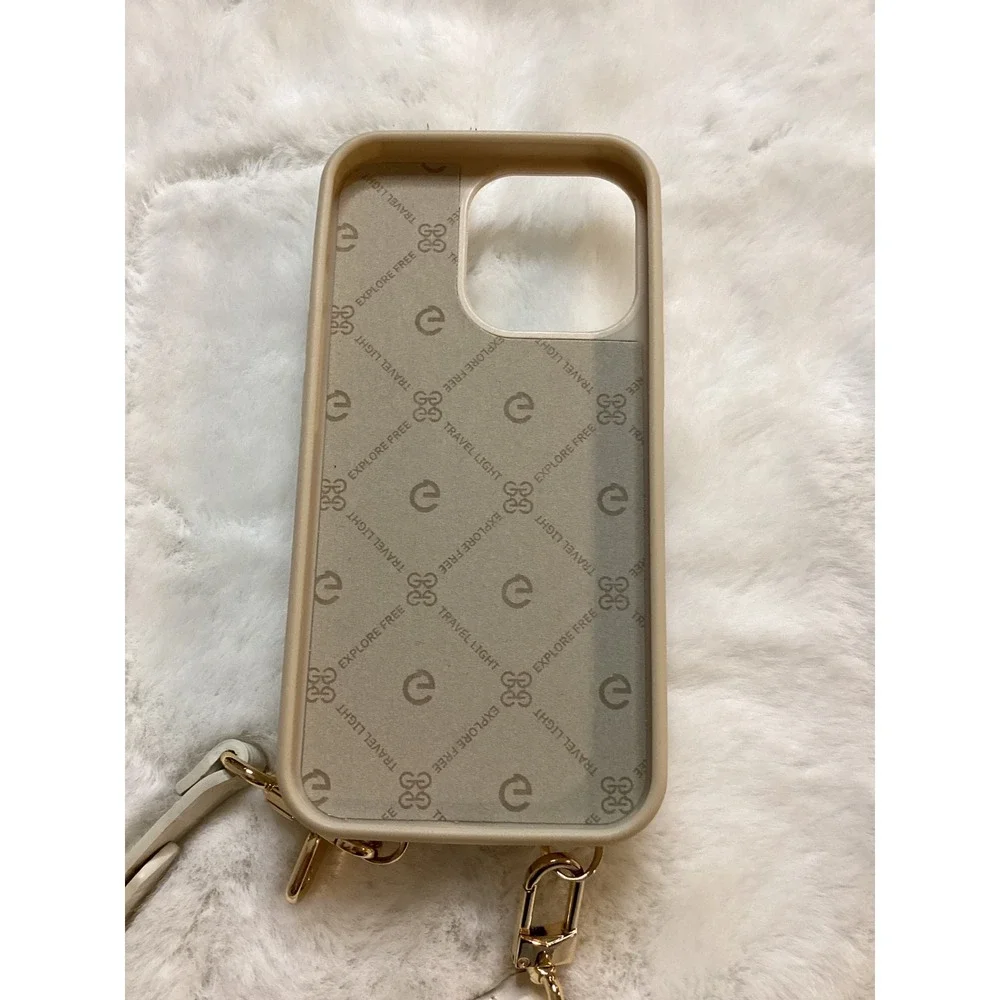 GUESS Croc Embossed Phone Case Wallet Crossbody Strap Gold Logo‎ Ivory